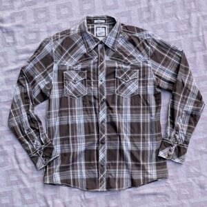 BKE Mens Slim Fit Plaid Long Sleeve Snap Button Western Shirt X Large